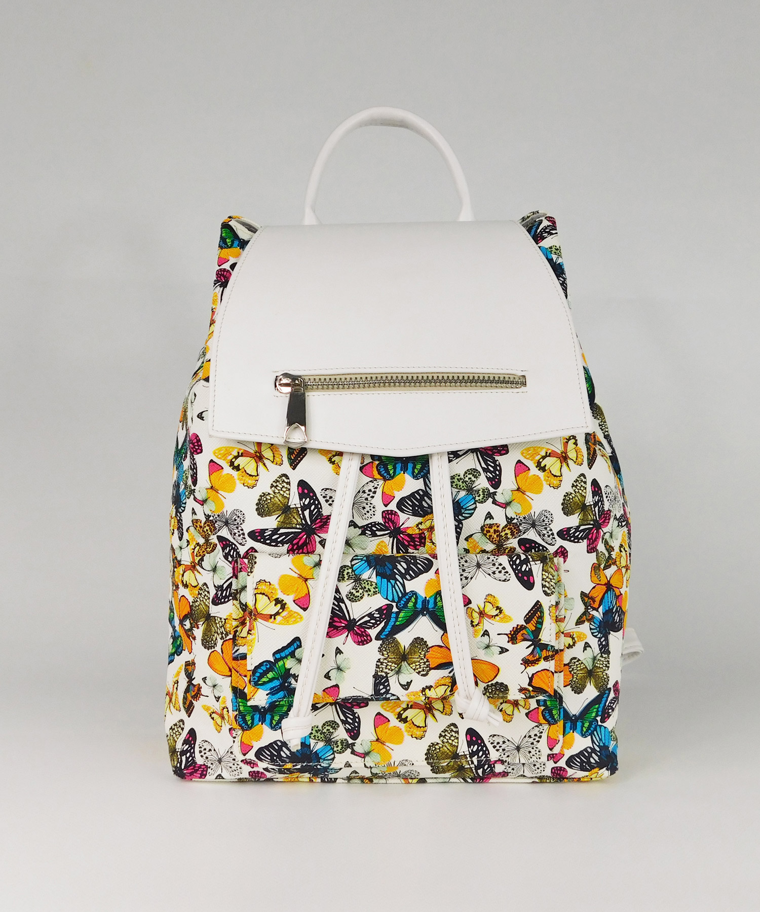 Backpack λευκό με πολύχρωμες πεταλούδες
