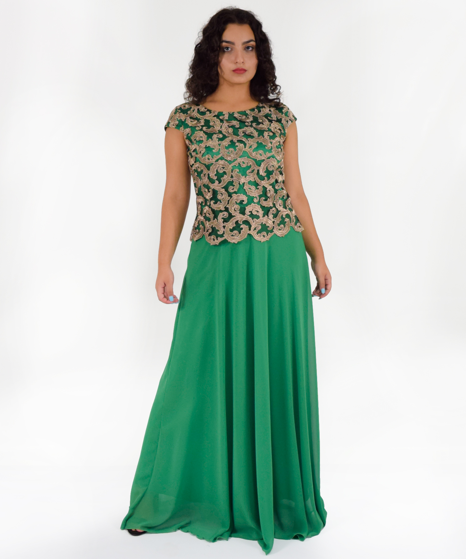 Φόρεμα πράσινο με χρυσό
