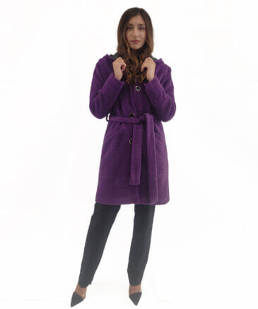 μοβ παλτό με κουκούλα